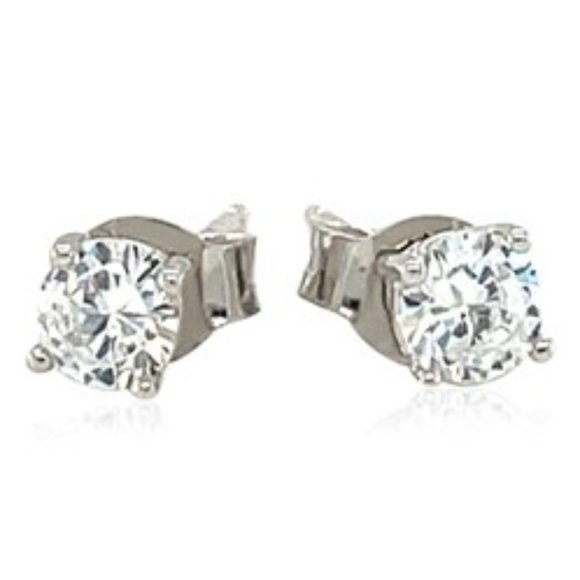 Faceted 4mm White Cubic Zirconia Stud Earrings in Sterling Silver - Picture 2 of 3